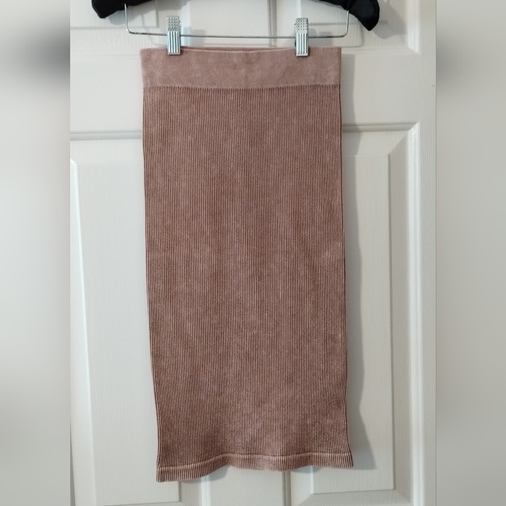 PrettyLittleThing Contour Rib Low Rise Midaxi Skirt Bodycon Stretch Brown Washed